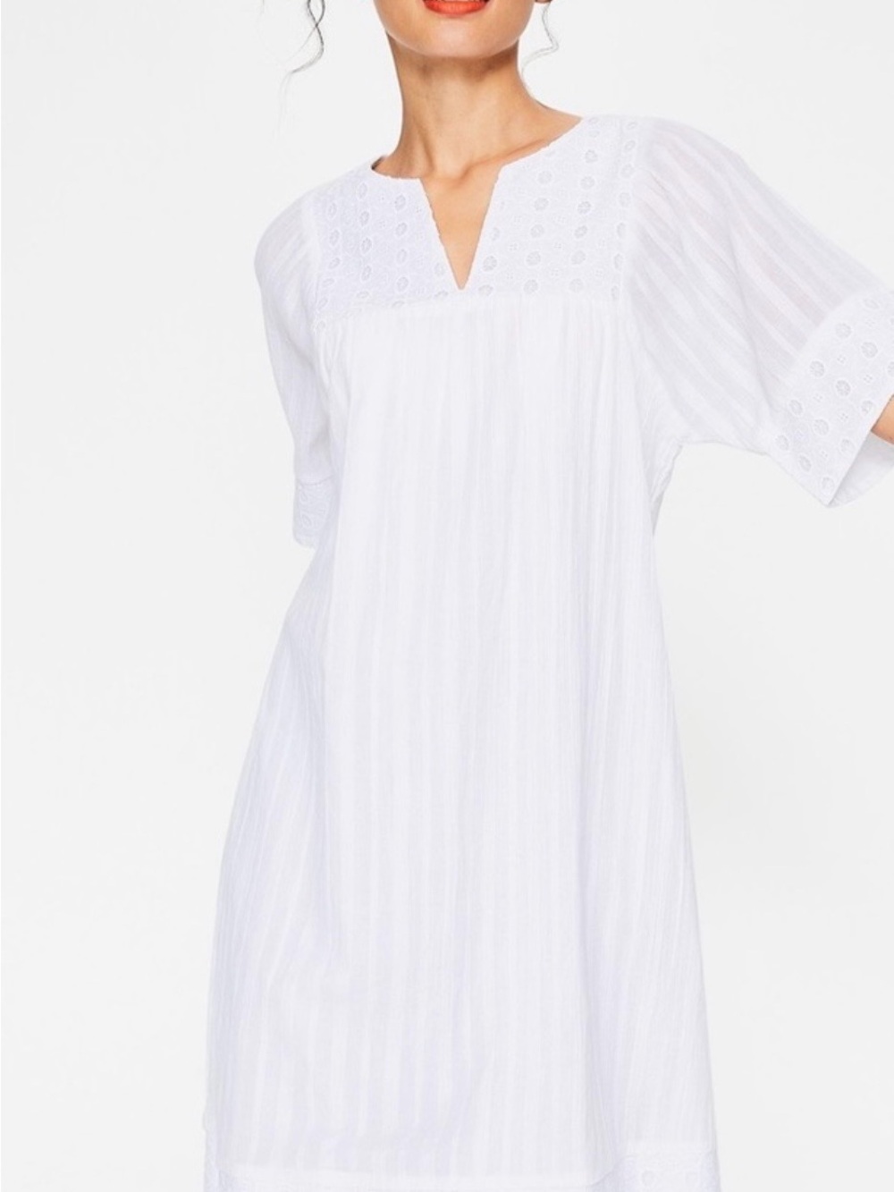 NWT Boden Helene Broderie White Eyelet Cotton Split-Neck Shift Dress